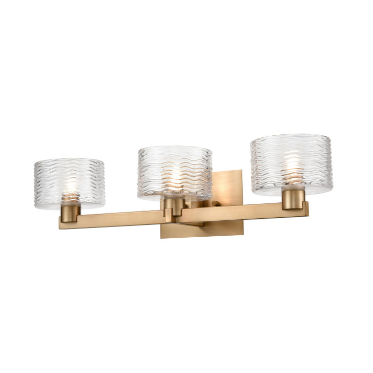 Percussion 3 Light Vanity Brass with Ripple Glass Finish