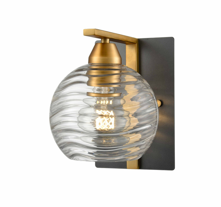 Tropea Sconce Brass and Graphite with Ripple Glass Finish
