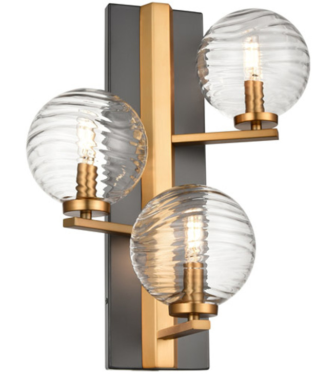 Tropea 3 Light Sconce Brass and Graphite with Ripple Glass Finish