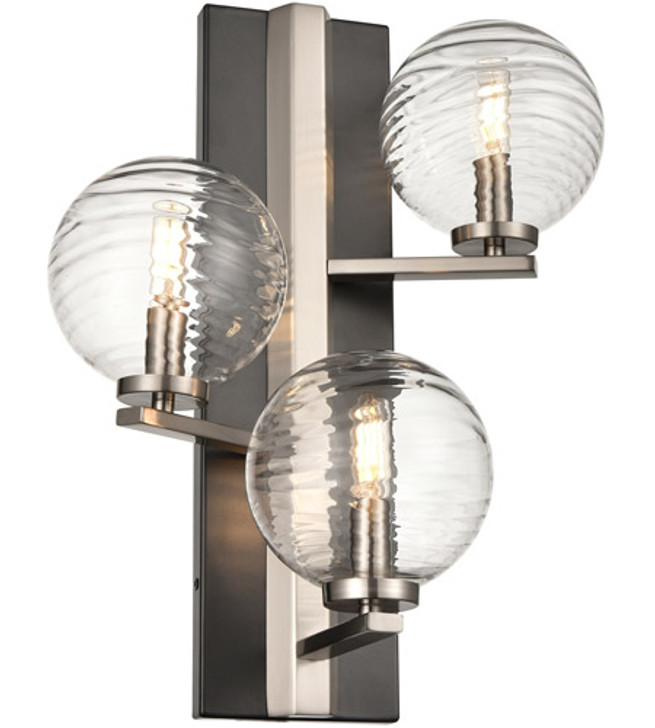 Tropea 3 Light Sconce Satin Nickel and Graphite with Ripple Glass Finish