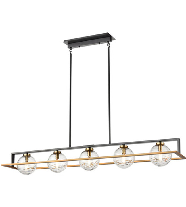 Tropea 5 Light Linear Brass and Graphite with Ripple Glass Finish