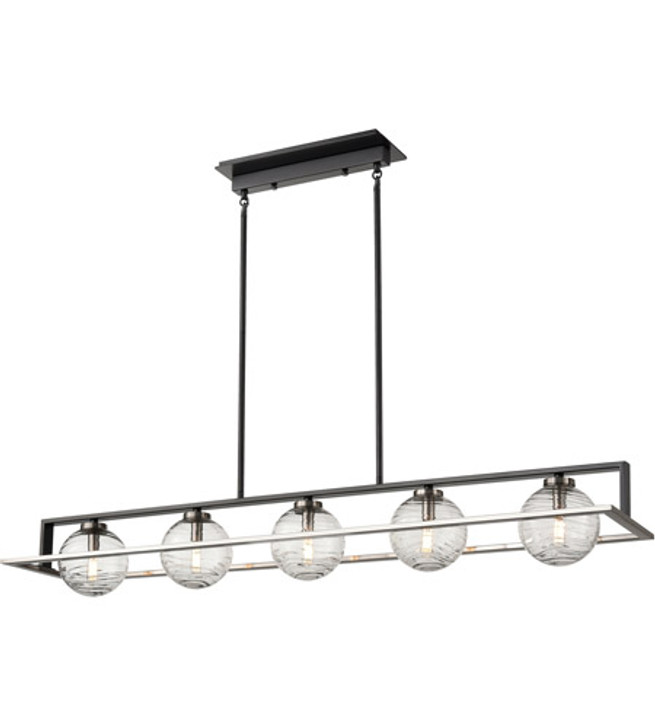 Tropea 5 Light Linear Satin Nickel and Graphite with Ripple Glass Finish