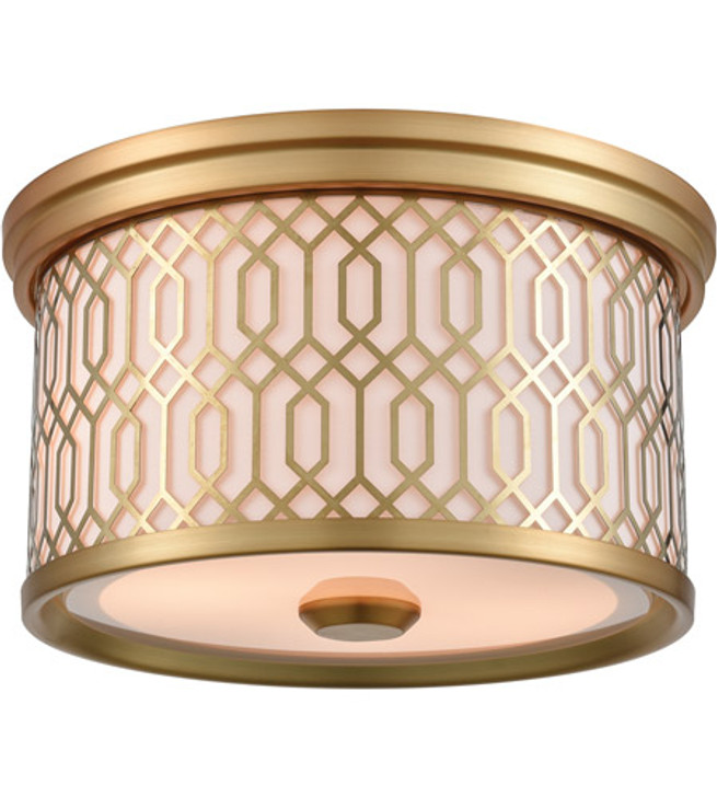 Tortona 2 Light Flush Mount Venetian Brass with Sateen White Shade Finish