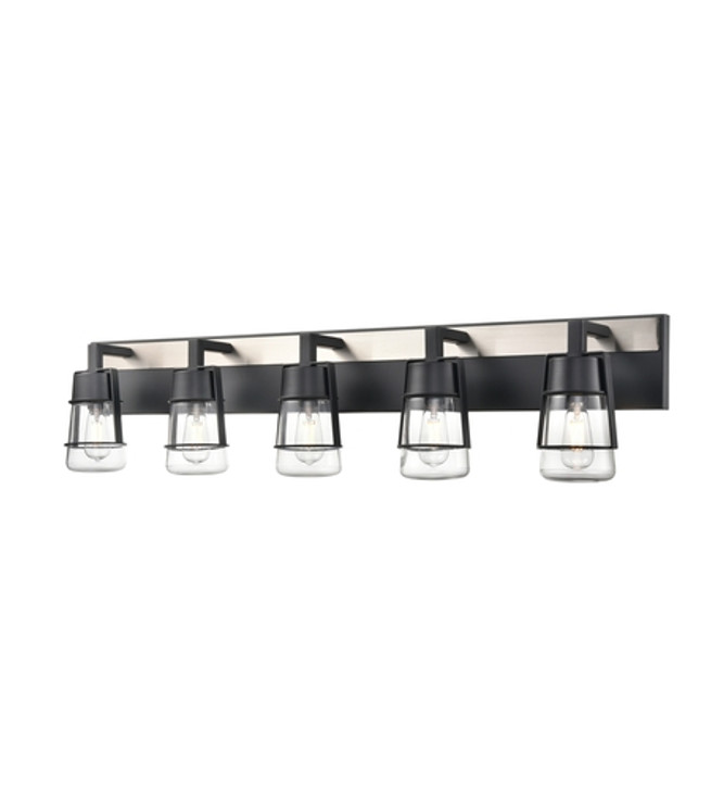 Lake Of The Woods 5 Light Vanity Ebony and Satin Nickel with Clear Glass Finish