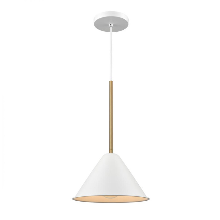 Lily 10 Inch Pendant Matte White and Brass Finish