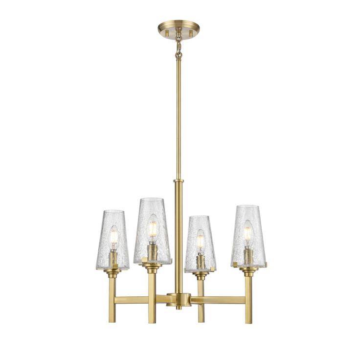 Athenium 4 Light Chandelier Brass with Crackle Glass Finish