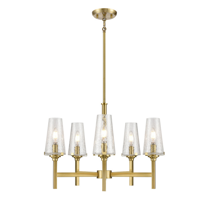 Athenium 5 Light Chandelier Brass with Crackle Glass Finish