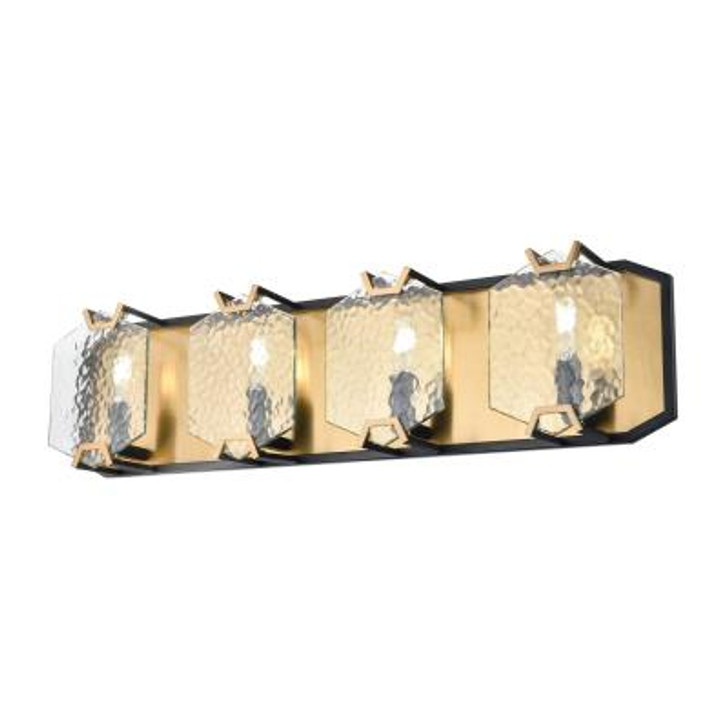 Cathedral Bluffs 4 Light Vanity Ebony and Brass with Water Glass Finish