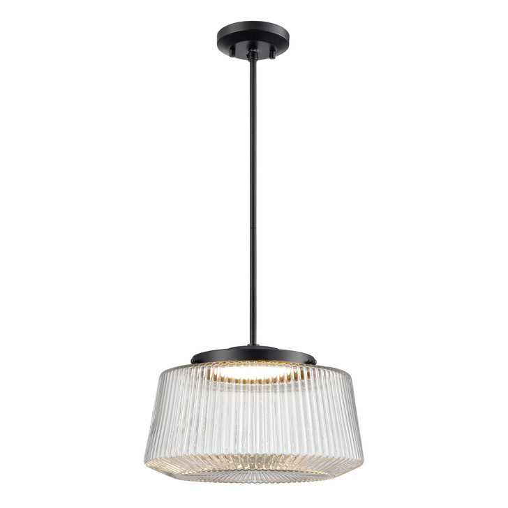 Lunenberg CCT Pendant Ebony with Ribbed Clear Glass Finish