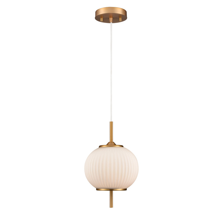 Mount Pearl 12.75 Inch Pendant Brass with Ribbed Opal Glass Finish
