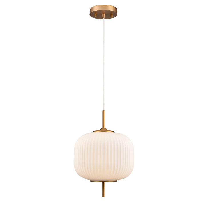 Mount Pearl 14.75 Inch Pendant Brass with Ribbed Opal Glass Finish