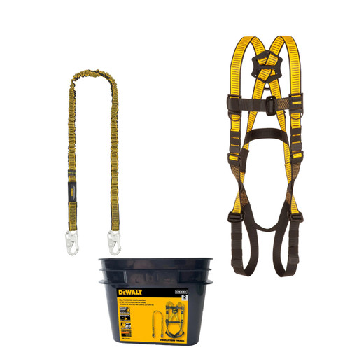 DEWALT Fall Protection Compliance kit includes D1000 Harness with PT Legs, and a 6 Ft Lanyard