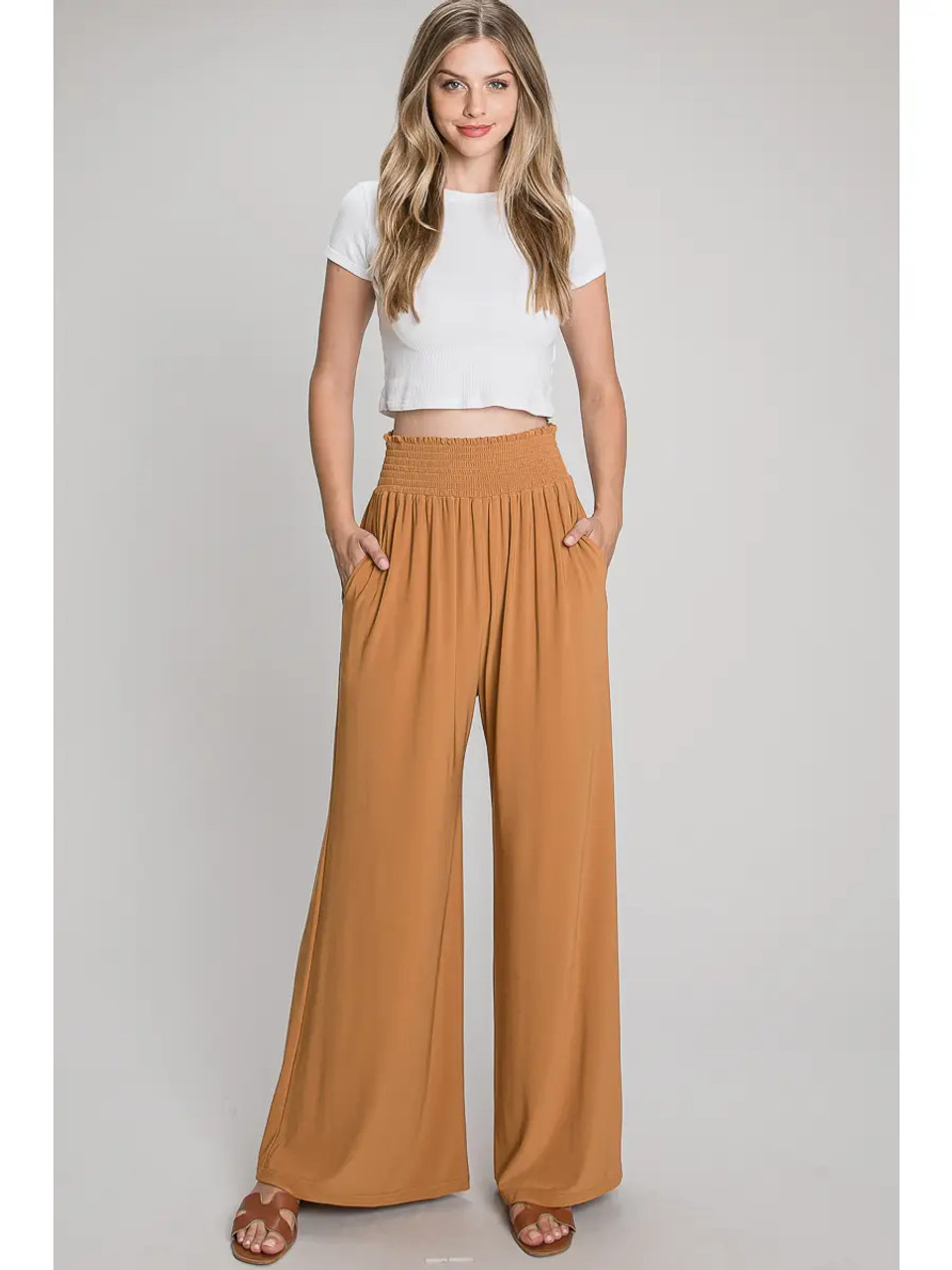 Banded Waist Wide Leg Knit Pants