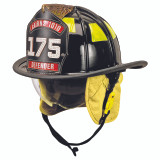 MSA Cairns 1010 Traditional Composite Fire Helmet, black front angled view