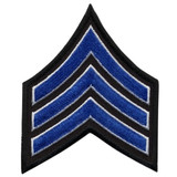 Hero's Pride Sargent Chevron Patch, Royal Blue With White Border, Black Background, 3" Wide