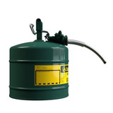Justrite 5 Gal. Green Steel Safety Can - Oil, with 5/8 in. Metal Hose, Facing Right