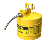 Justrite 5 Gal. Yellow Steel Safety Can - Diesel, with 5/8 in. Metal Hose, Facing Front Left Angle