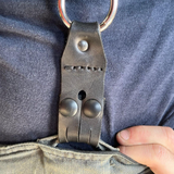 Boston Leather 9170 Universal Leather Firefighter Suspenders, ABS Rings, Shown Attached to Uniform