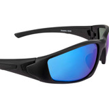 Radians Crossfire RPG Premium Safety Eyewear, Matte Black Frame / Blue Mirror POL Lens, Close -up of Front of Frames