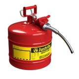 Justrite 5 Gal. Red Type II AccuFlow Safety Can with 5/8 in. Hose, Facing Right Front Angle