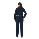Workrite Midnight Navy 7.5 oz. Twill Nomex Blend Women's Classic Firefighter Pant, Worn with Long Sleeves, Facing Back