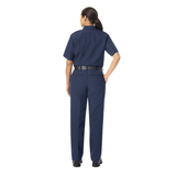 Workrite Navy 7.5 oz. Twill Nomex Blend Women's Classic Firefighter Pant, Worn with Short Sleeves, Facing Back