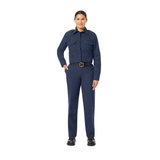 Workrite Navy 7.5 oz. Twill Nomex Blend Women's Classic Firefighter Pant, Worn with Long Sleeves