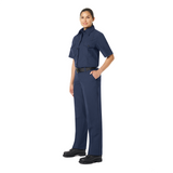 Workrite Navy 7.5 oz. Twill Nomex Blend Women's Classic Firefighter Pant, Worn with Short Sleeves, Facing Front Left Angle
