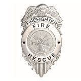 Hero's Pride Firefighter Fire Rescue Badge, Nickel Plated