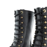 JK Boots Fire Inlander 10 in. Logger Work Boot with Vibram Red X Fire-Rated Sole, Black, Close-up of Laces