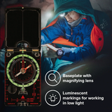 MC-2G Mirror Compass, Baseplate with Magnifying Glass, Luminescent Markings