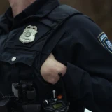Flying Cross Men's DutyGuard Softshell Pullover, LAPD Navy, Hand Warmer Pocket in Use