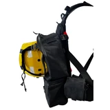 Coaxsher Black AxRidge 900cu Wildland Fire Pack, Facing Left with Helmet