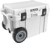 Pelican Elite Wheeled Cooler, white side angled view