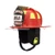 MSA Cairns N5A New Yorker Leather Fire Helmet, Red Helmet Facing Left Front Angle (*Read description regarding this and following images)