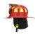 MSA Cairns N5A New Yorker Leather Fire Helmet, Red Helmet Facing Left