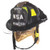 MSA Cairns N5A New Yorker Leather Fire Helmet, Black Helmet Facing Left Front Angle