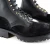 JK Boots Fire Inlander 10 in. Logger Work Boot with Vibram Red X Fire-Rated Sole, Black, Close-up of Top of Shoes