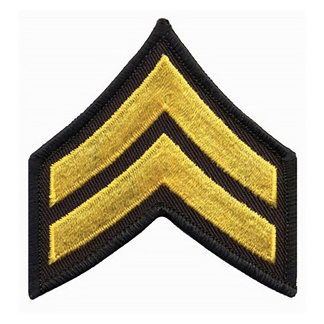 Hero's Pride 3" Wide Medium Gold/Black Corporal Chevrons, Merrowed