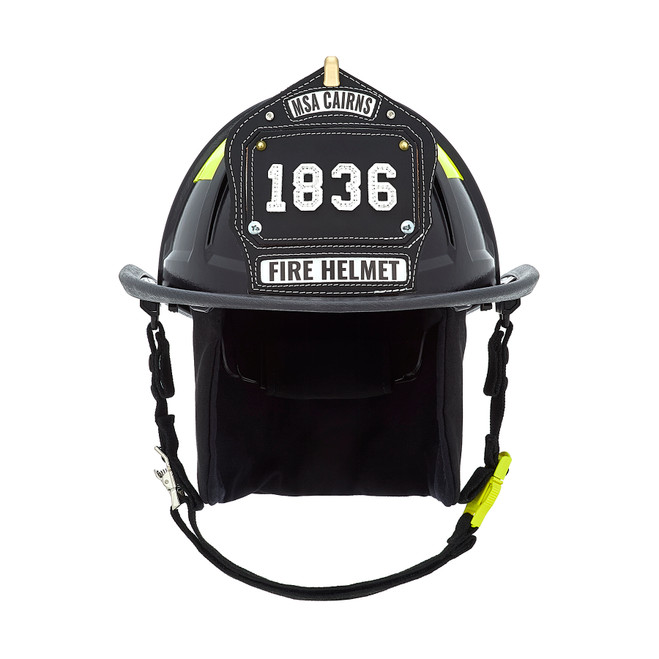 MSA Cairns 1836 Black Unpainted Matte Finish Traditional Fire Helmet, front