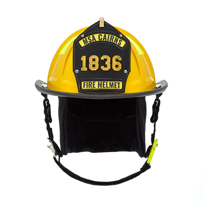 MSA Carins 1836 Yellow Unpainted Matte Finish Traditional Helmet, front angle