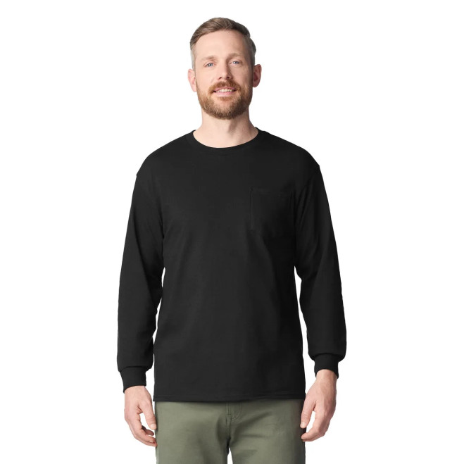 Gildan Ultra Cotton 100% US Cotton Long Sleeve T-Shirt with Pocket Black 1