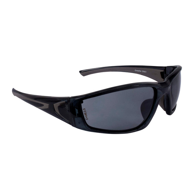 Radians Crossfire RPG Premium Safety Eyewear, Crystal Black Frame / Smoke Lens, Facing Lower Right Corner