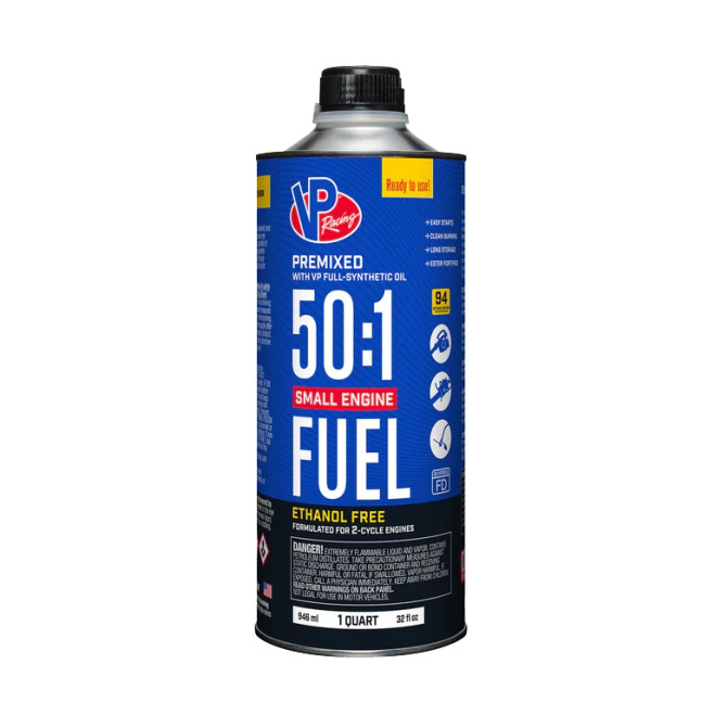 VP Racing 1 Quart 50:1 Premixed 2-cycle Fuel, Front Side