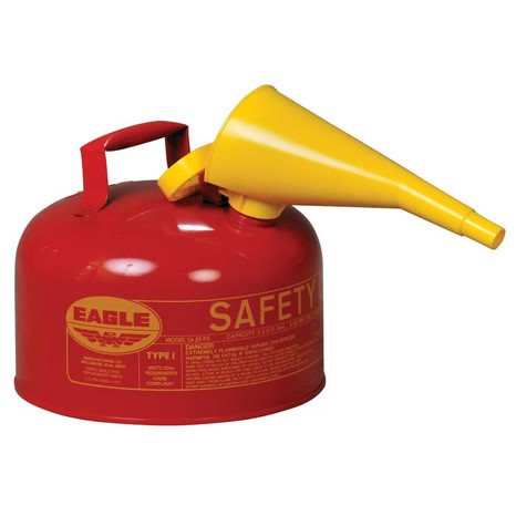 Eagle Red 2.5 Gal. Type 1 Safety Can with Funnel, Funnel Down