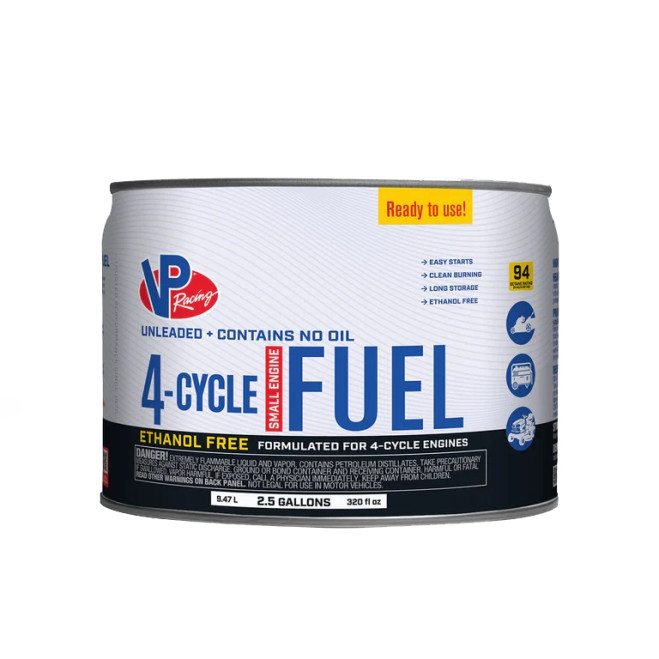 VP Racing 2.5 Gallon Pail 4-Cycle Unleaded Fuel, Front