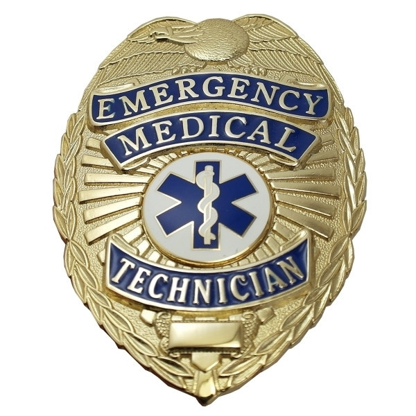 Hero's Pride Emergency Medical Technician Badge, Gold Plate