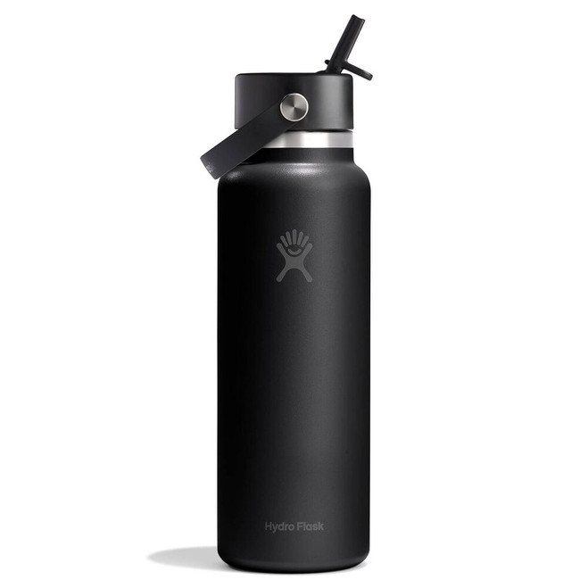 Hydro Flask Black 40 oz. Wide Mouth Insulated Bottle with Flex Straw Cap