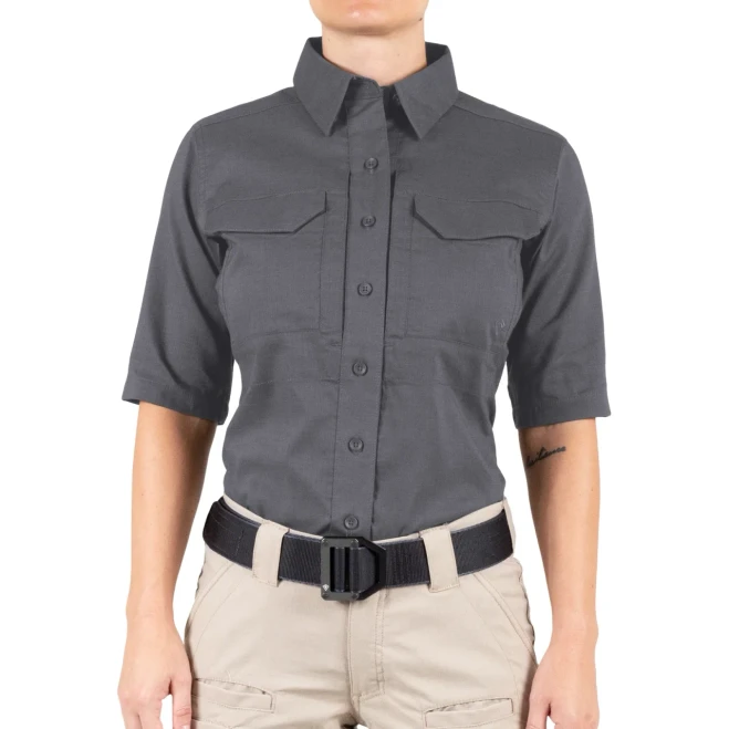 First Tactical 65/35% Poly/Cotton Women's V2 Tactical Short Sleeve Shirt - PFAS, Wolf Gray
