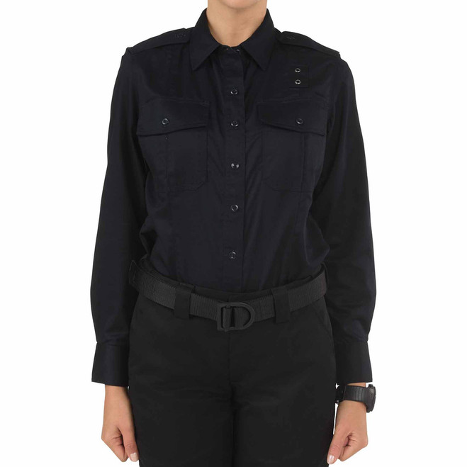 5.11 Tactical Women's Twill PDU Class-A Long Sleeve Shirt, Midnight Navy front view